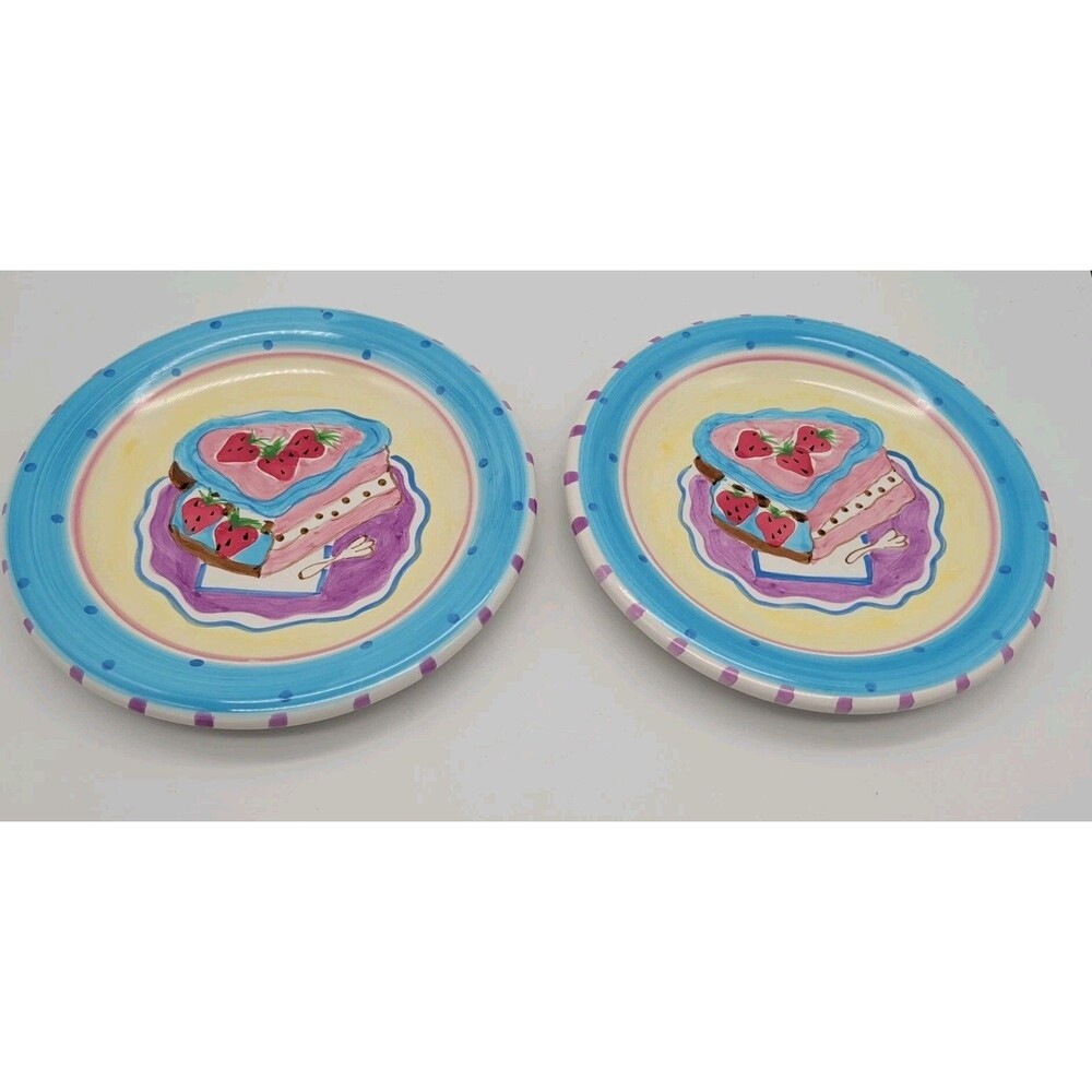 2 Vth Hausenware Mary Jane Mitchell 7.5" Dessert Lunch Plates Strawberry Cake